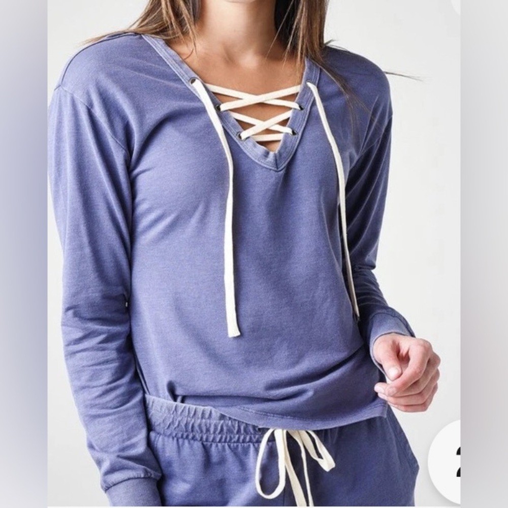Z SUPPLY WOMEN'S LACIE SWEATSHIRT L BLUE TERRY PULLOVER Fleece Casual